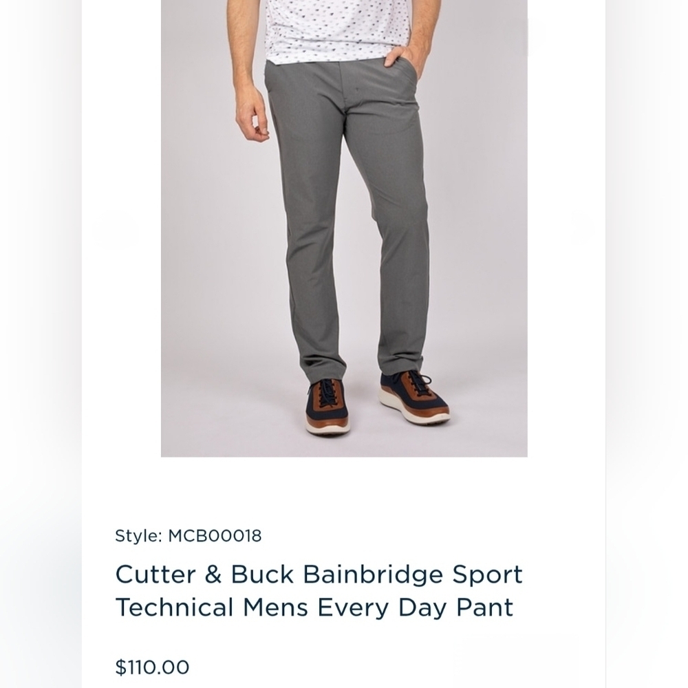 Cutter & Buck Men's Gray Bainbridge Technical Everyday Pants Sz 36 X 32